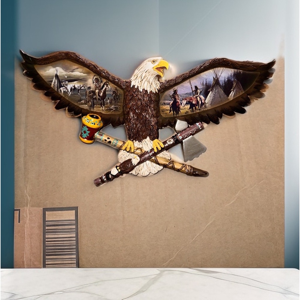 6”x12” Eagle with Native American painting Wall Decor